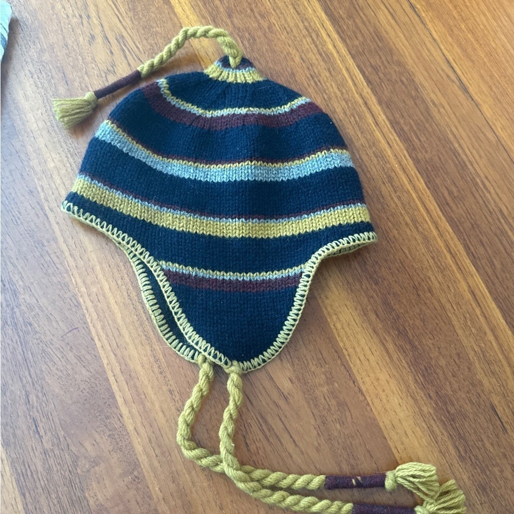 Striped Hat Beanie Earflap wool blue weatherproof brand - Picture 6 of 8